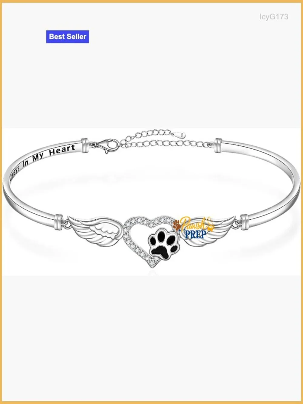Sterling Silver Paw Print Bangle Bracelet Adjustable Pet Memorial Jewelry